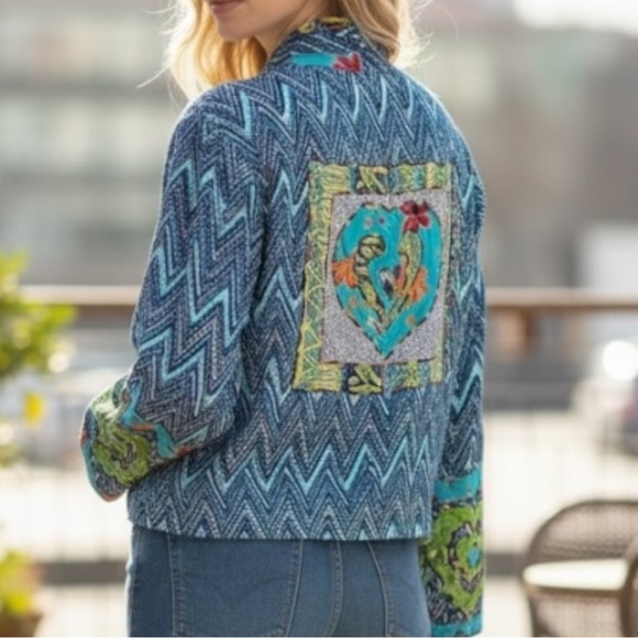 Vintage Y2K 90s Sandy Starkman Cottagecore Quilt Patchwork Jacket Blazer SZ M - Picture 2 of 14